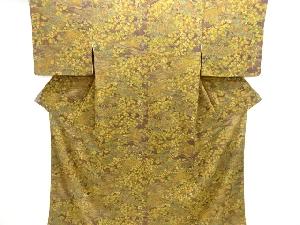 橋に草花模様小紋着物